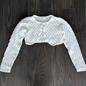5/$35 H&M Girls White Bolero Cardigan 6-8 Diamond Knit Cropped Button Sweater